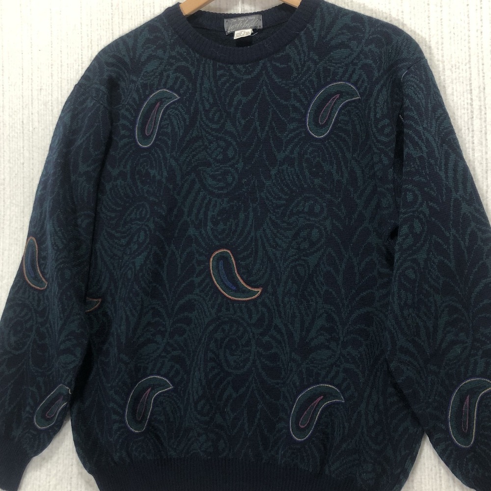The Man's Shop Lord & Taylor Virgin Wool Crew Neck Sweater Paisley‎ Green Blue L